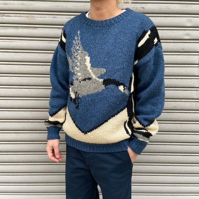 エディーバウアー　イギリス製　ヘンリーネックコットンニット　リブ編み　カーキ　L