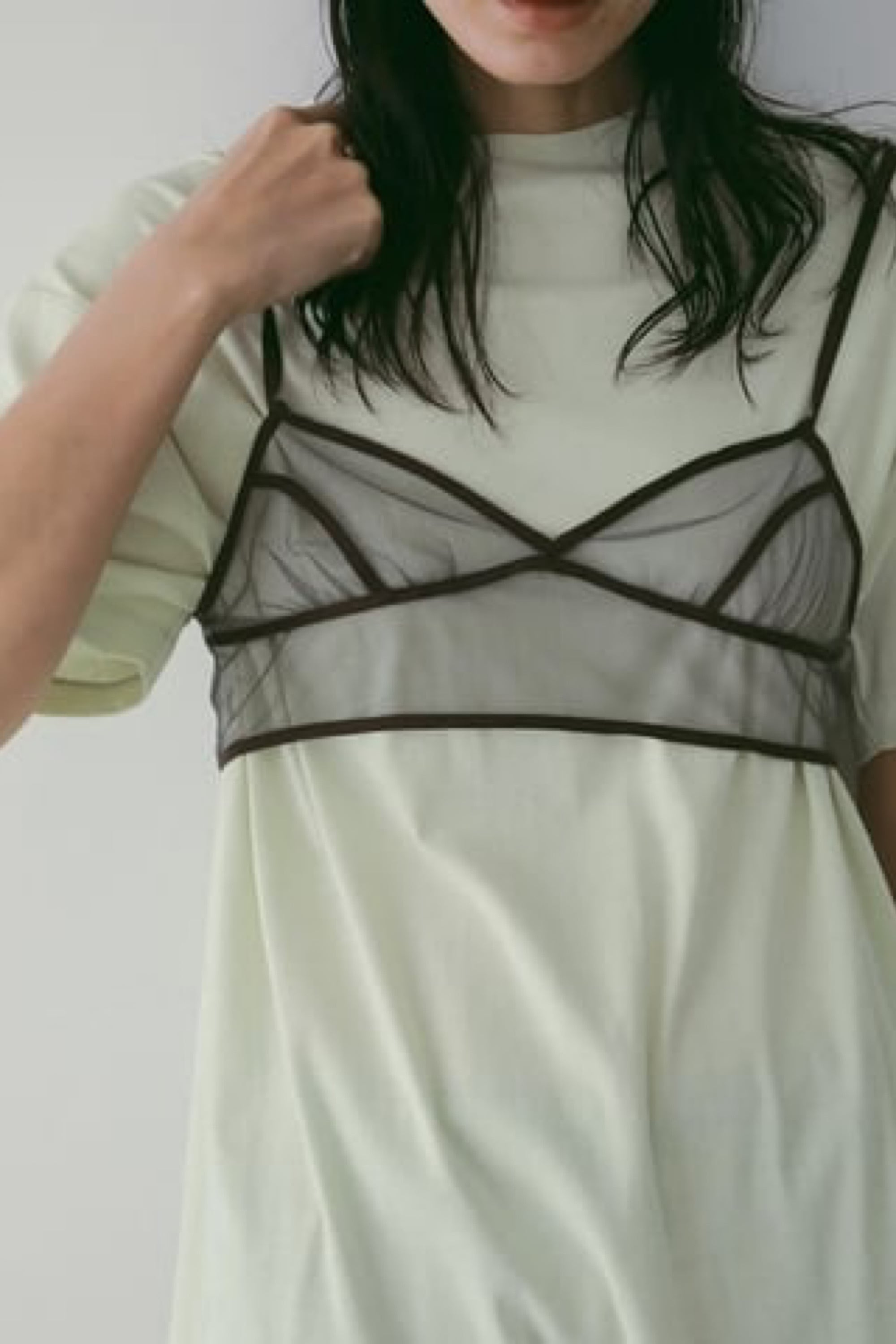 ànuke Bicolor Tulle Bratop バイカラーチュールブラトップ Charcoal Gray