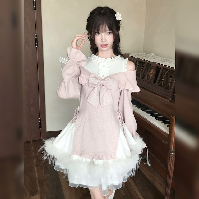 ローズスノーフェザーリボンオフショルワンピース