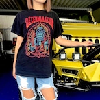 Booピンストライプ柄プリントTシャツ 閻魔/不動明王【TIKTOK】