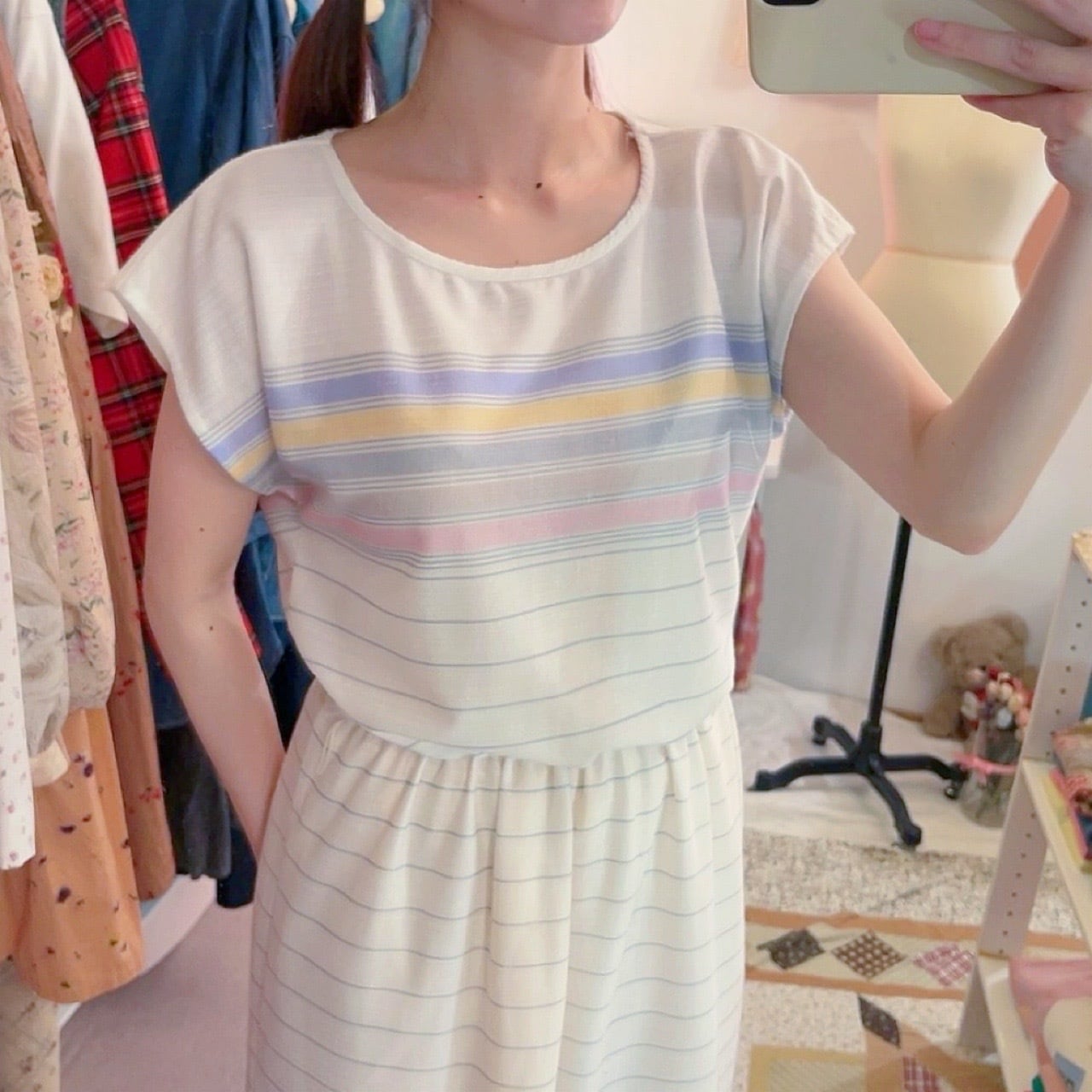 sherbet border french sleeve one-piece