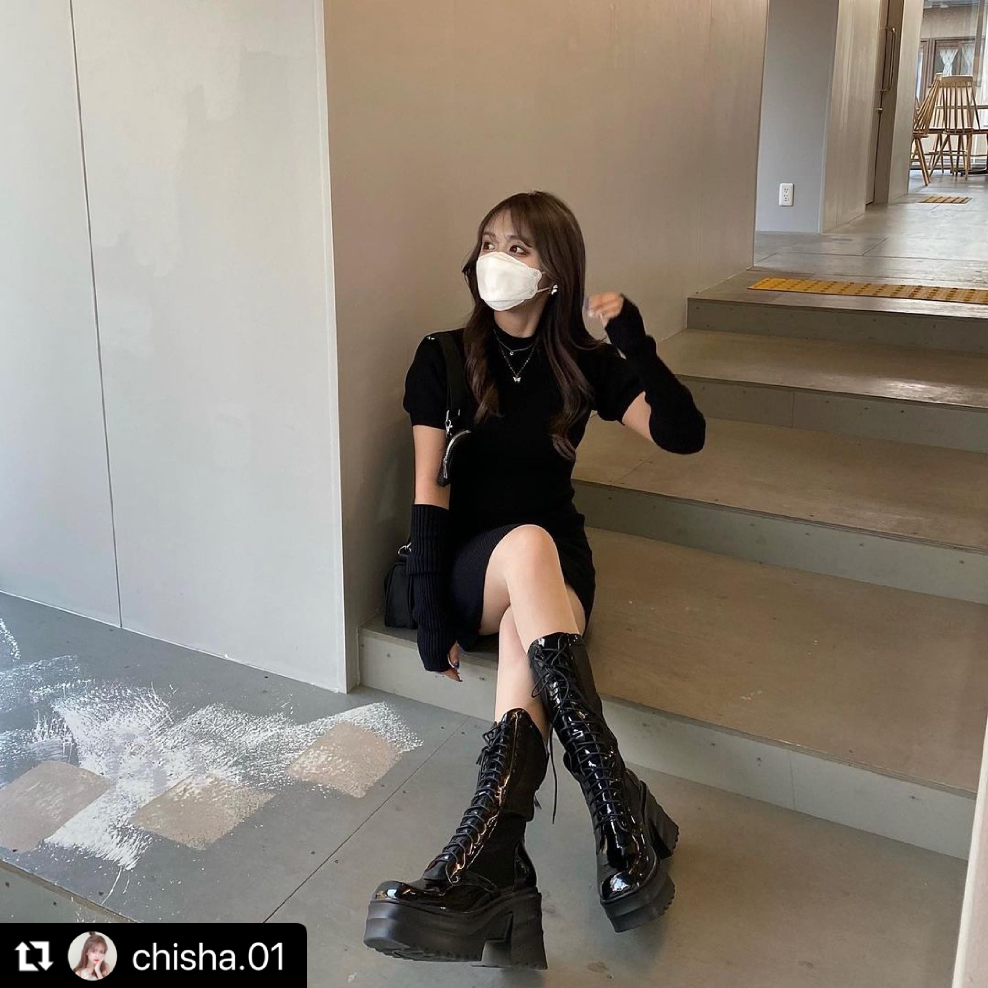 アームウォーマー付き ニットワンピ ミニ丈 ハイネック ワンピース パフスリーブ 半袖 大人女子 キレイめ フェミニン 着回し抜群 Lamitte Deco トレンド 韓国ファッション ショップ Base店