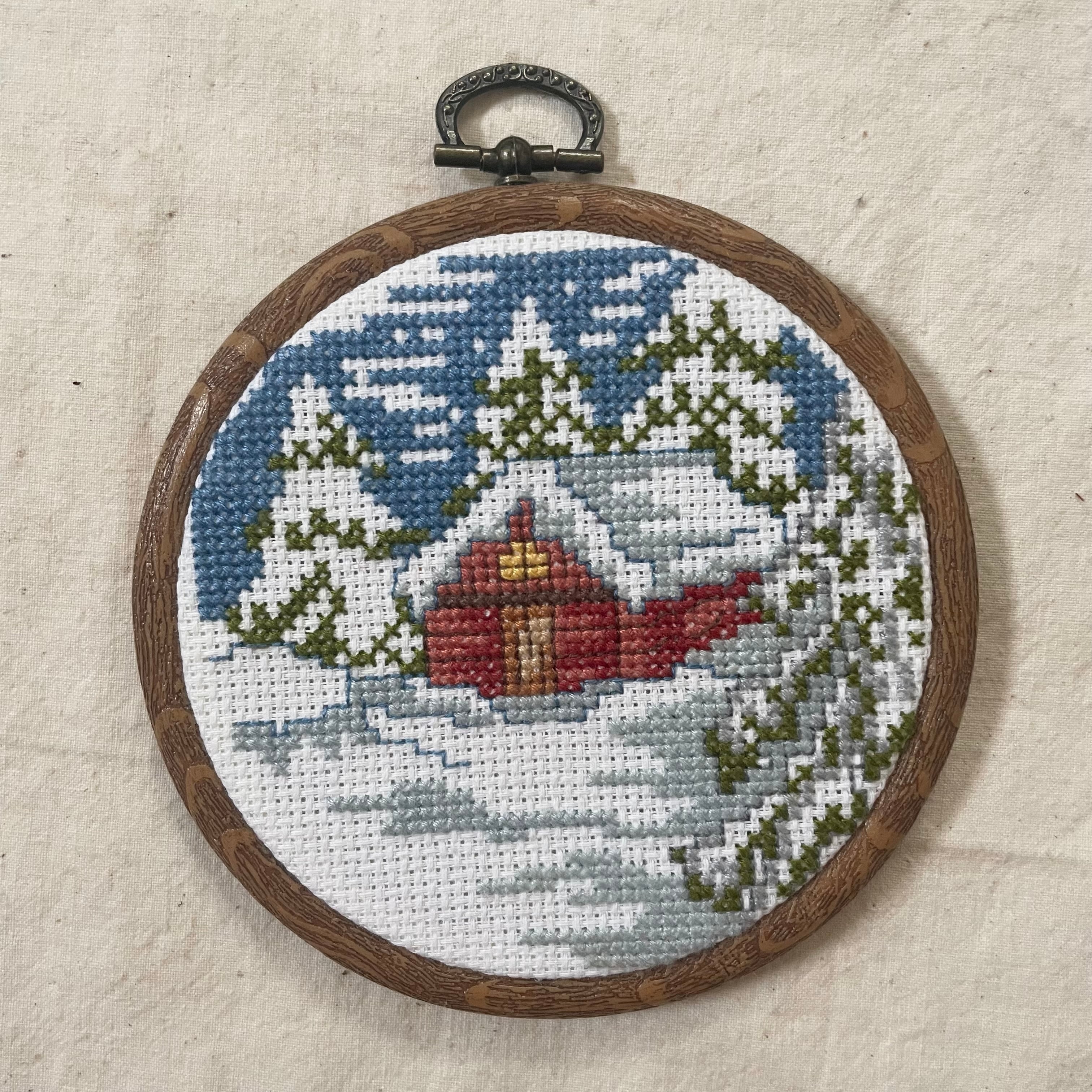 雪景色の刺繍絵