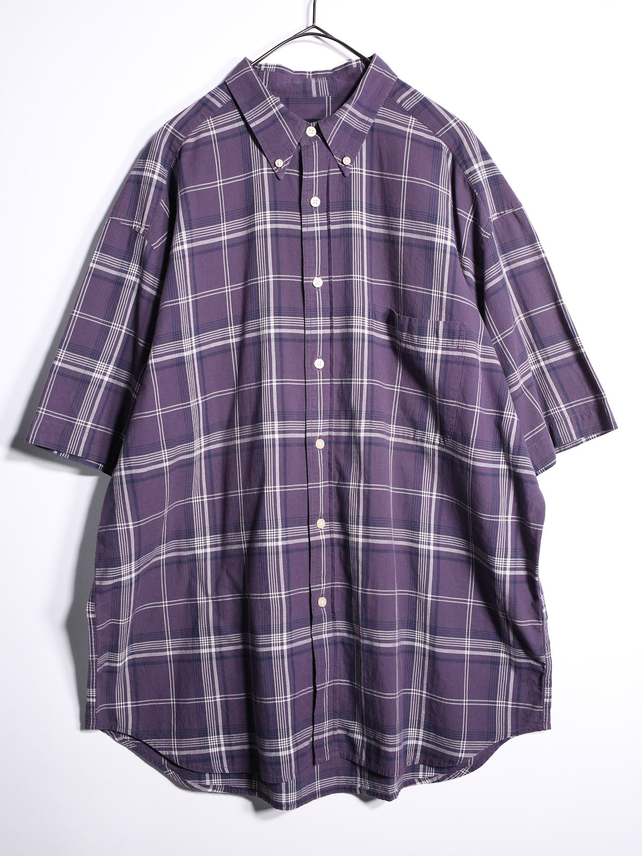 "Eddie Bauer" purple color block check over silhouette s/s shirt - 7