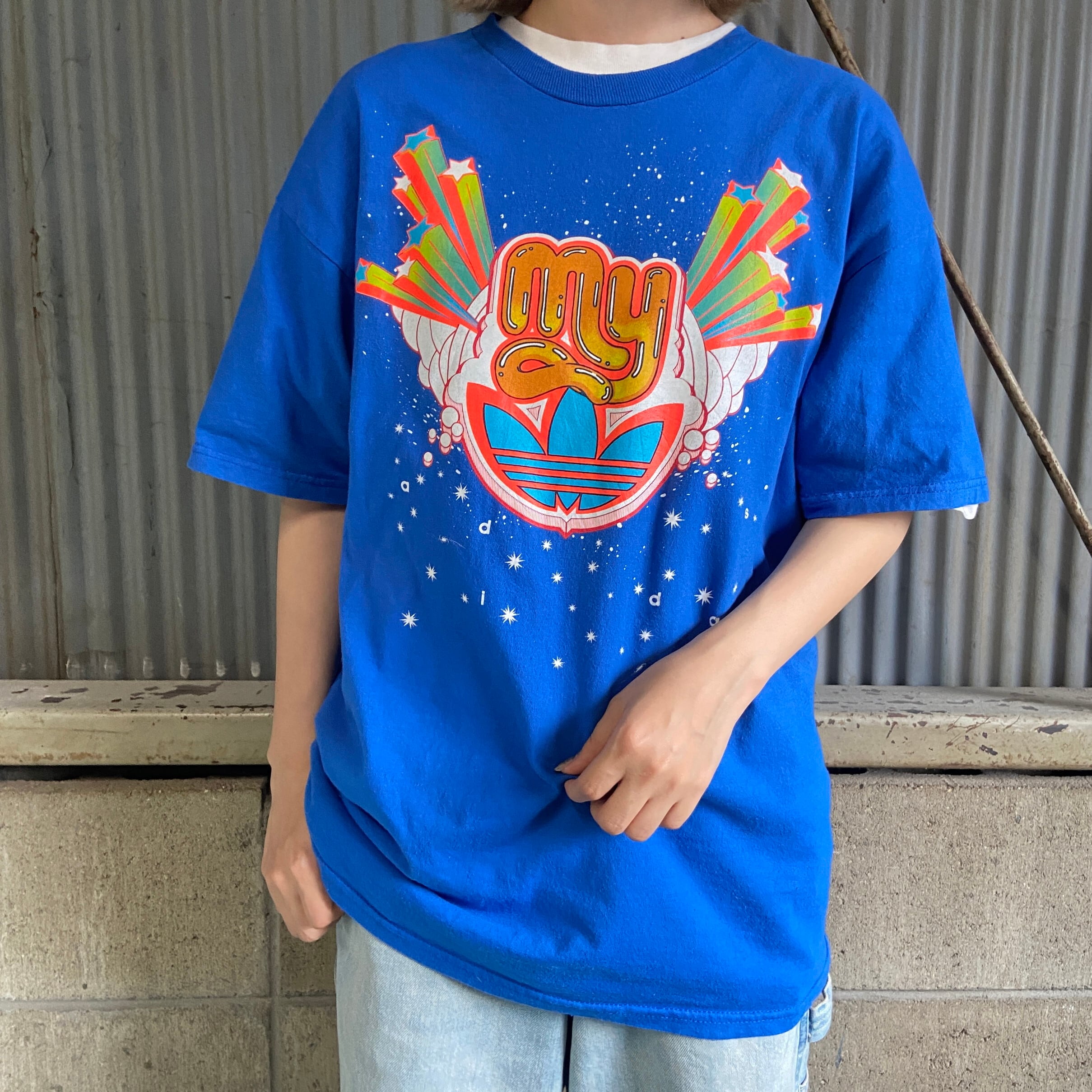 アディダス adidas グラフィック プリント Tシャツ メンズM 古着 
