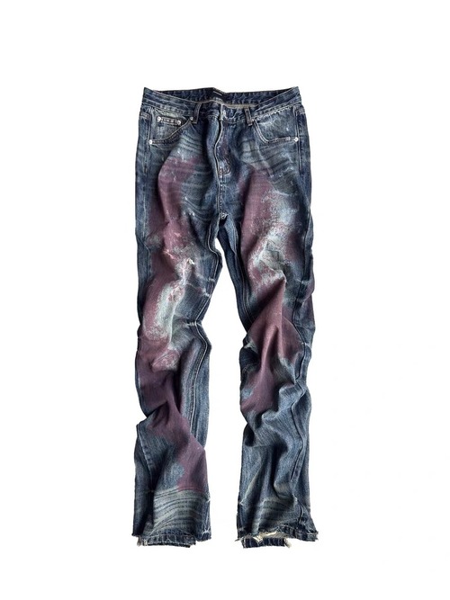 【CinderVein】Bloodstain Distressed Straight Denim Pants