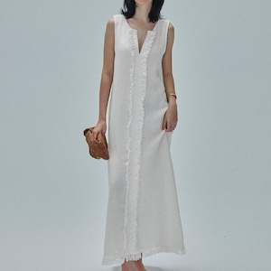 Fringe-Trimmed Maxi Sleeveless Dress T4335