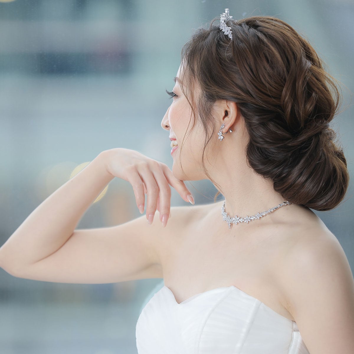 S-5 キュービックジルコニア ネックレスピアス/イヤリングセット