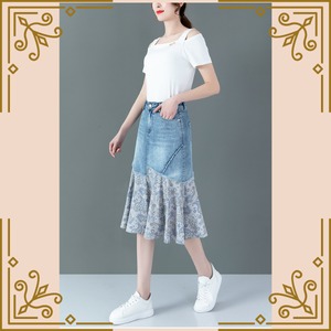 ♦裾ペイズリー柄のデニムスカート♦trnd681