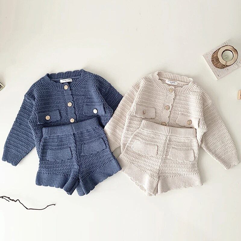 knit cardigan &shorts set
