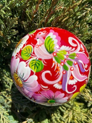 ペトリキフカ塗り　木製ジュエリーボックス・バルーン（ホメンコ作）　小物入れ