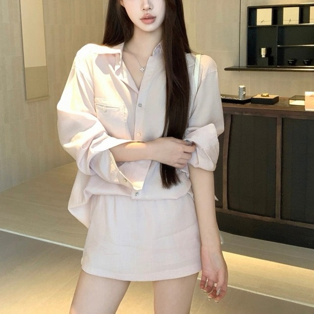 2色♡ルーズシャツ+ミニスカートセット