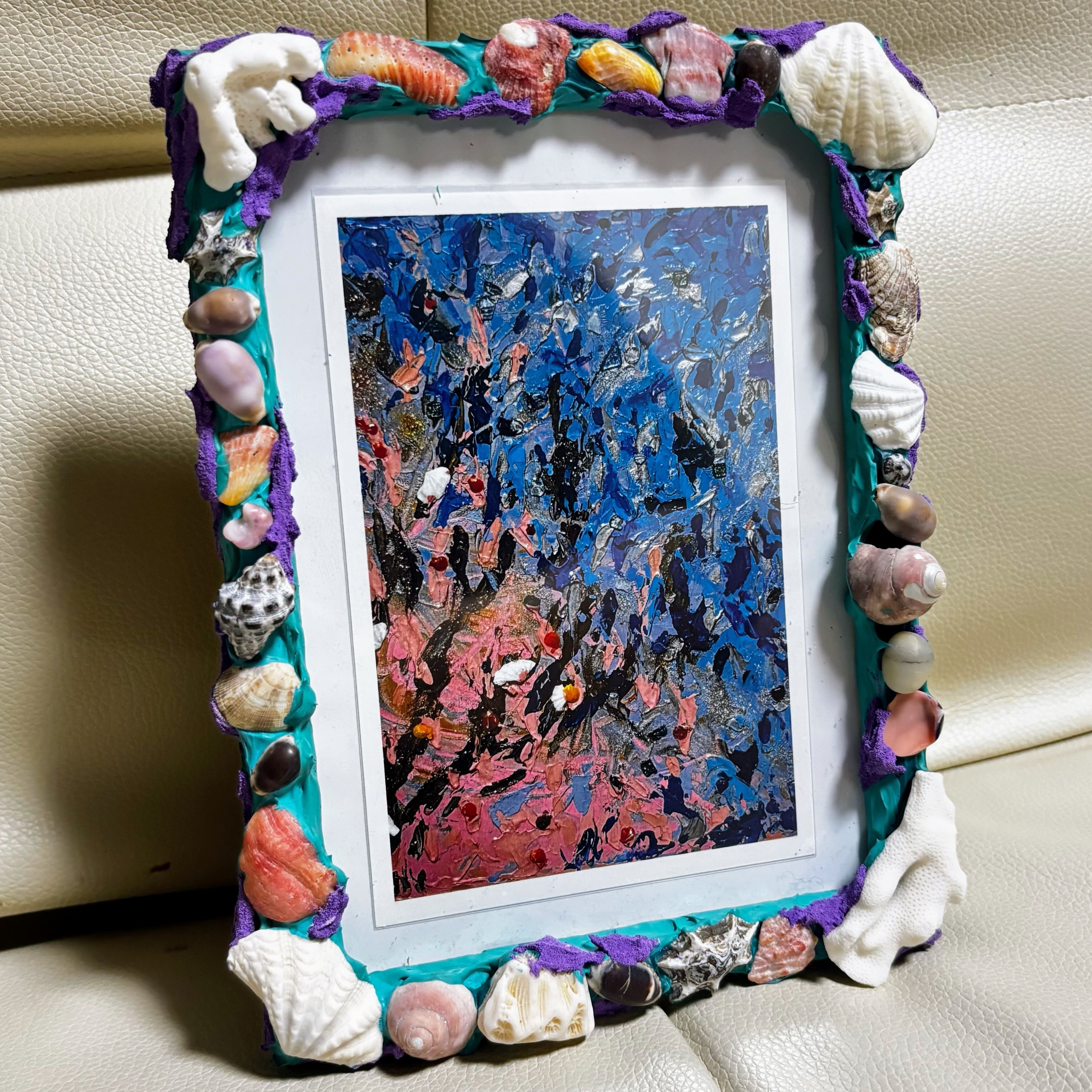 パープルサンタ　シーグラスアート／天然石／貝殻／フレーム シーグラス、珊瑚、天然石 アートの通販 by KI's shop｜ラクマ
