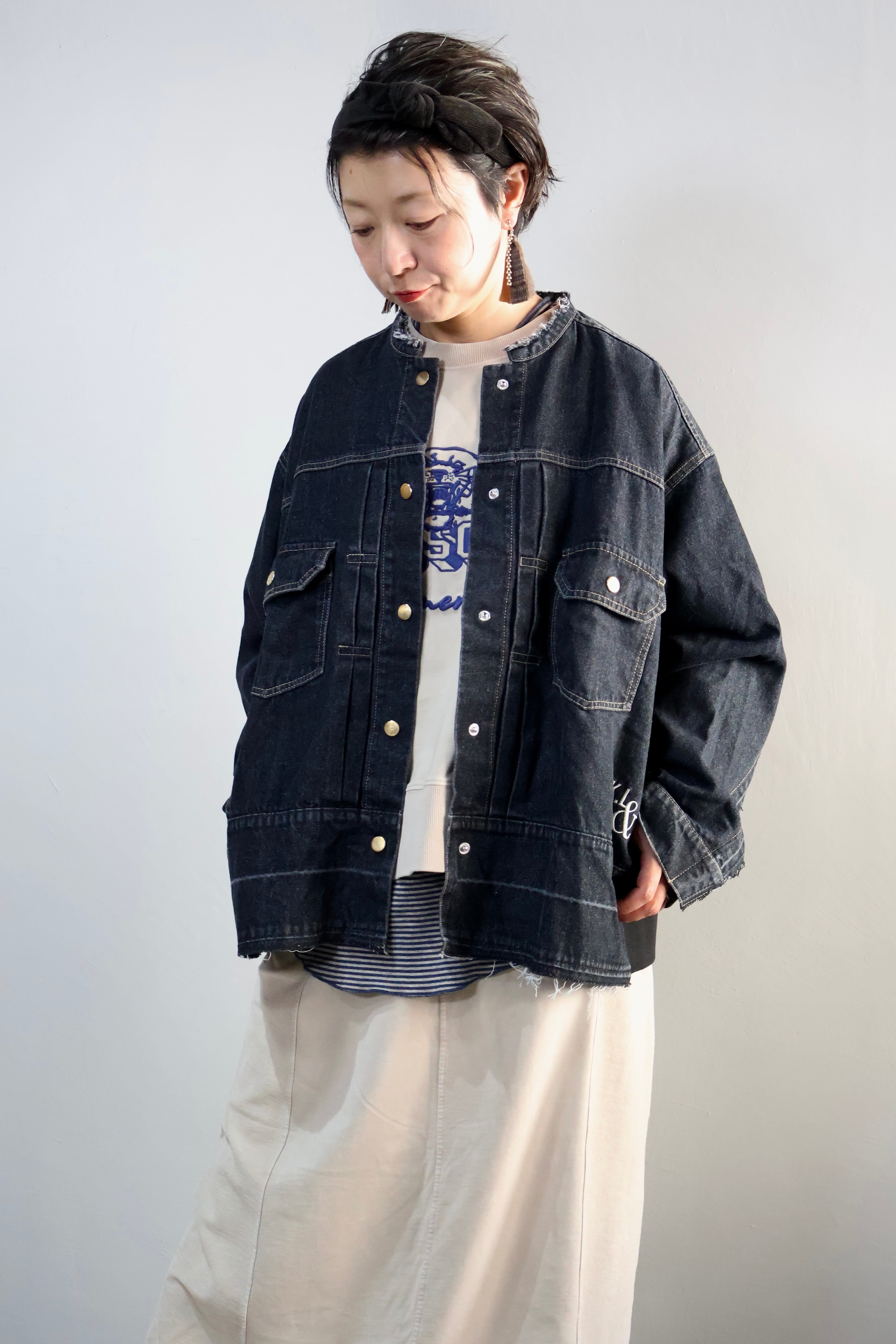 デニム×ナイロンリメイクノーカラージャケット【12506-287-20】2025AW