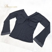 社交ダンス 衣装 チャコット Chacott ROYAL DANCE 日本製 トップス ブラウス カットソー ブラック系 黒 無地 長袖 伸縮 レッスン 練習着 ダンス パーティ 発表会 ブラック系