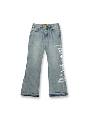 GOD SPEED / og logo flared denim printed boom blue