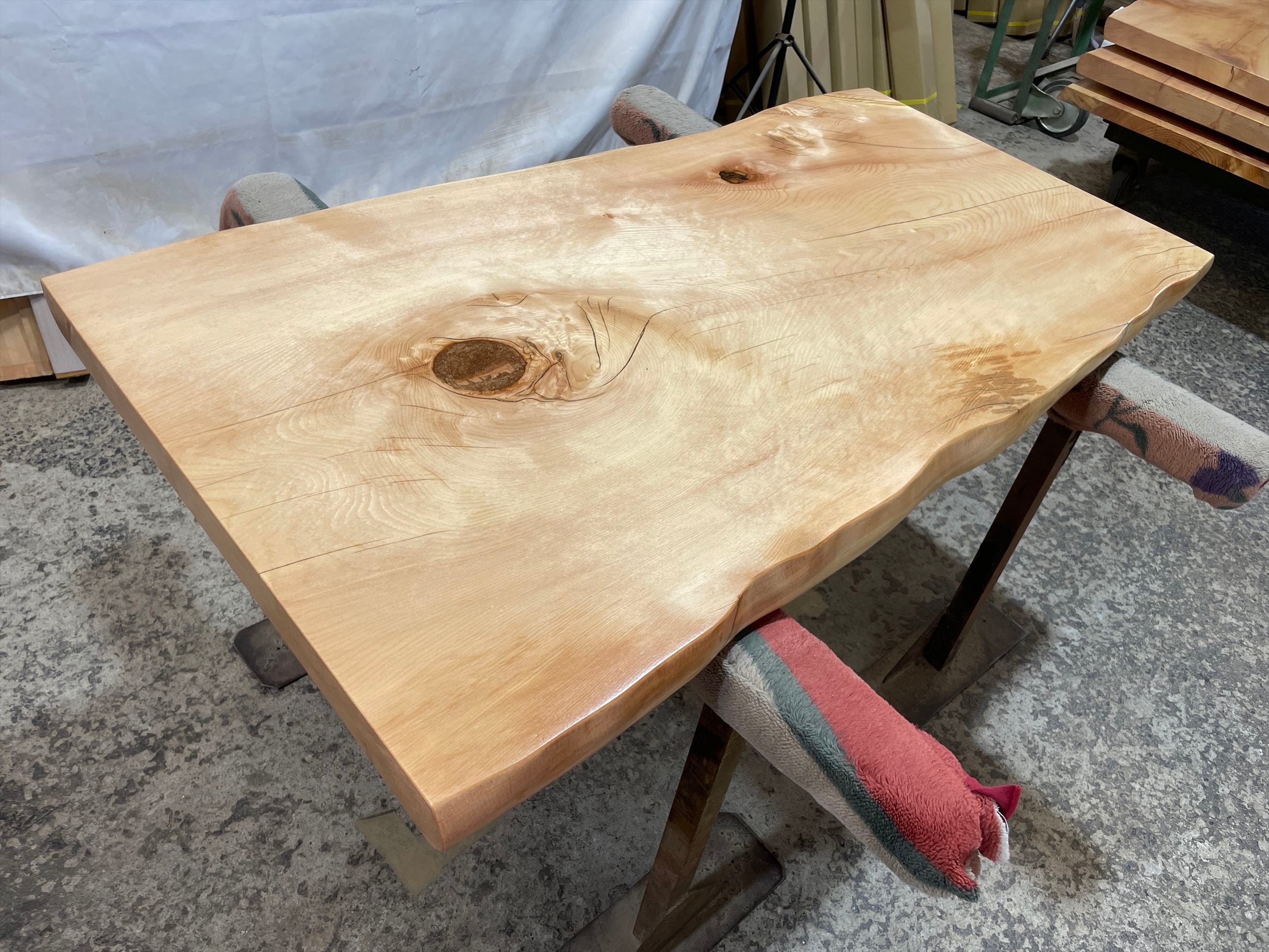桧9540 ひのき 一枚板無垢材 1350x630-700x55mm ダイニングテーブル