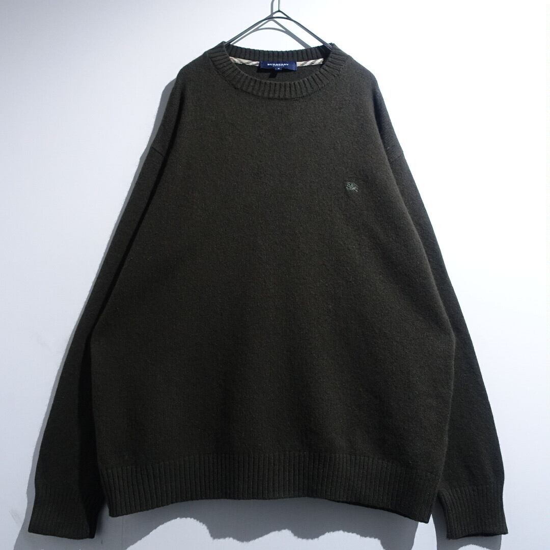 “Burberry” Moss Green Logo Embroidered Design Wool Knit