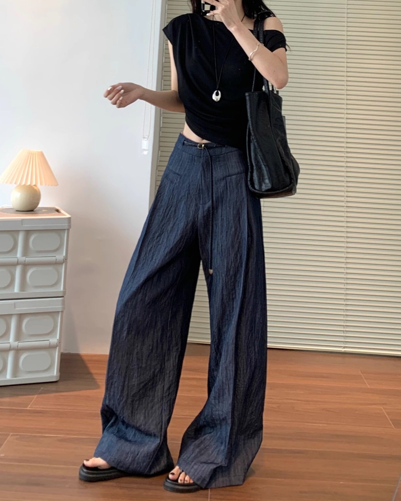 ベルト付きタックワイドロングパンツ 2color A0970 - 10