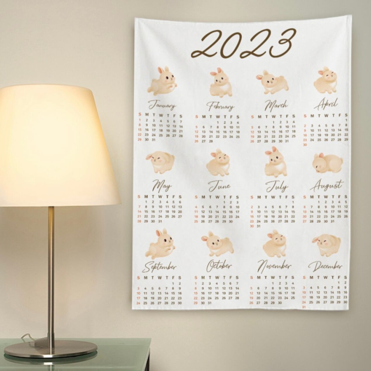 2023 rabbit fabric calendar 5types / ラビット ファブリック カレンダー うさぎ 韓国インテリア雑貨