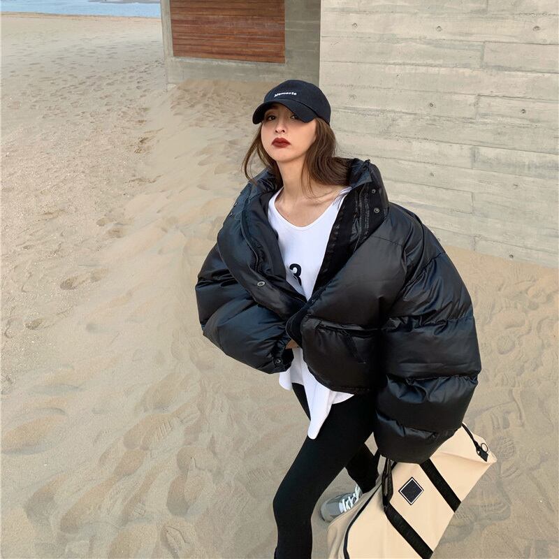 ジャケット レディースブラックルーズコート ウィンター コットン 冬物 ブラックストロベリース82479992334