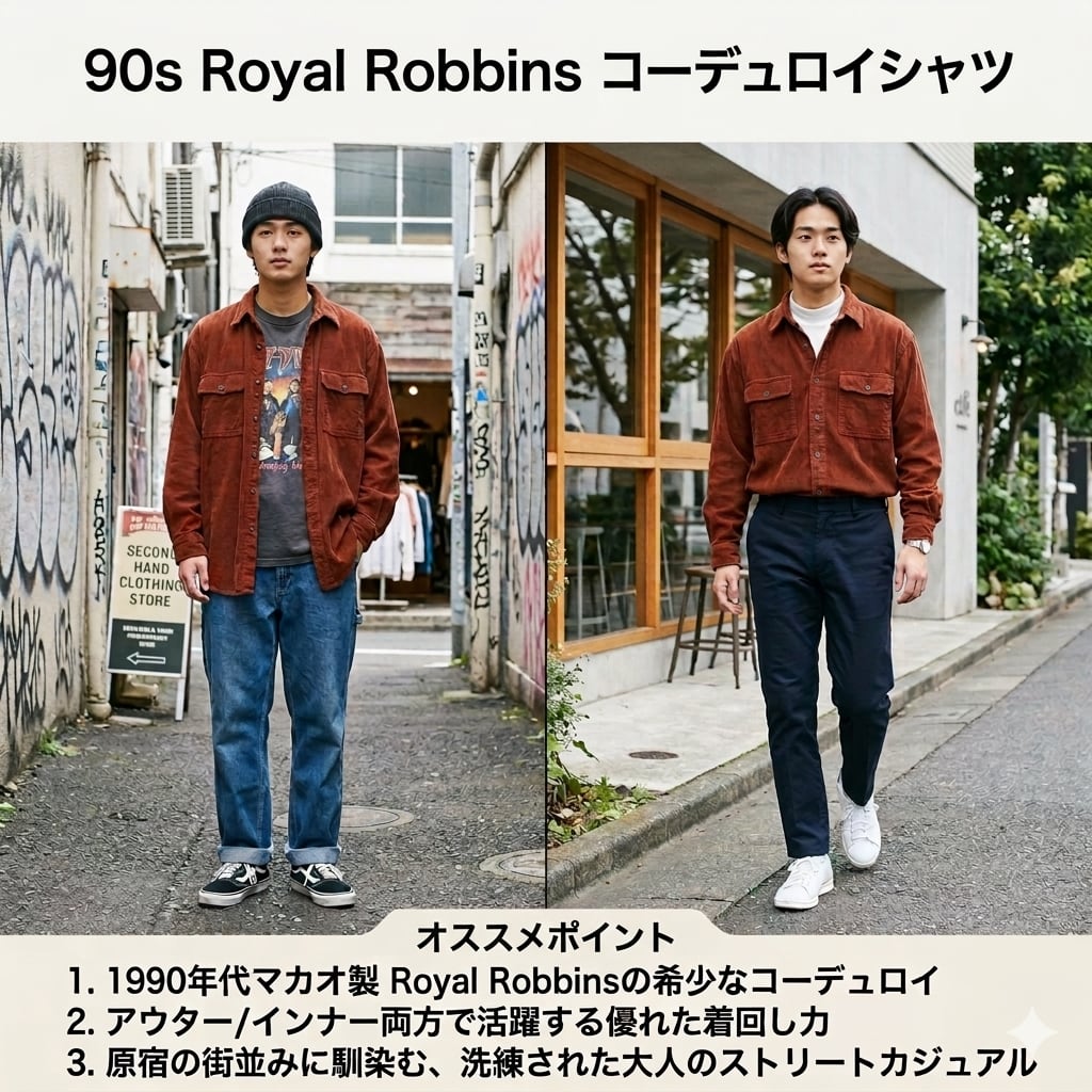 90s OLD VANS コーデュロイ ジャケット ボックスカット シャツ 長袖 1990年代ヴィンテージ古着】マカオ製 Royal Robbins ロイヤルロビンズ