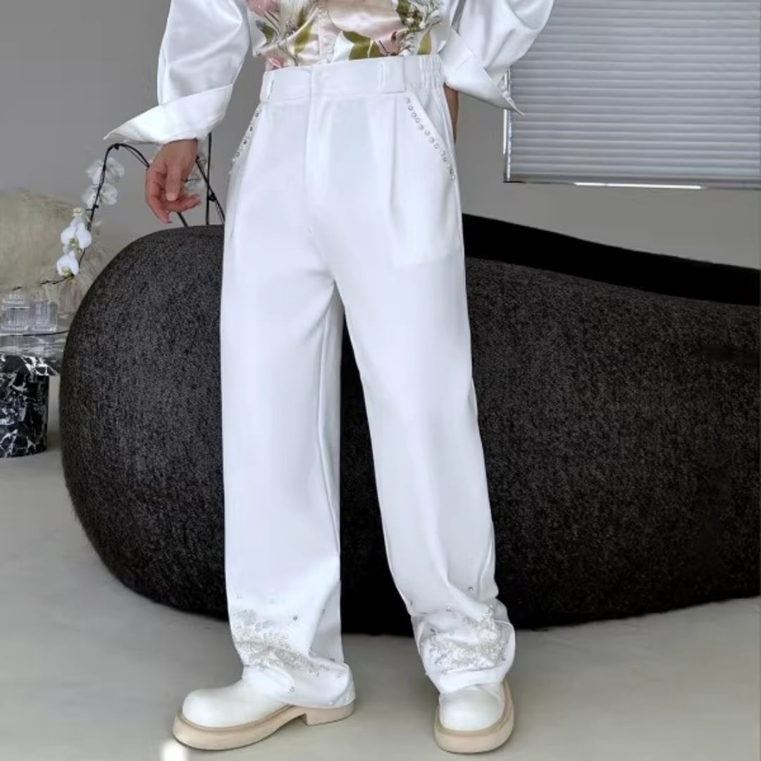 スパンコールパール刺繍 ワイドストレートパンツ D12256