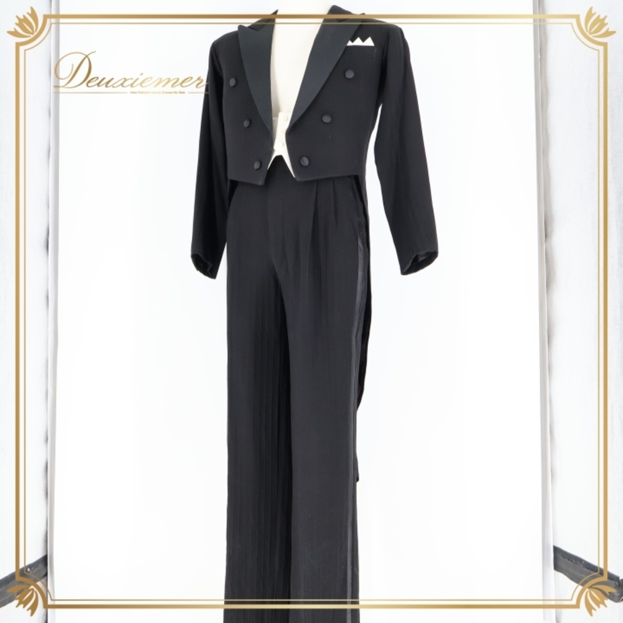 社交ダンス 衣装 ハセベ Hasebe 燕尾服 スラックス エンビ スーツ ズボン パンツ ツーピース セットアップ ダンス パーティ 発表会 黒 ライン サスペンダー ブラック系 モーニング ウェア デモ 競技 イベント フォーマル メンズ スタイリッシュ 服装 コスチューム ショー ステージ