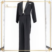 社交ダンス 衣装 ハセベ Hasebe 燕尾服 スラックス エンビ スーツ ズボン パンツ ツーピース セットアップ ダンス パーティ 発表会 黒 ライン サスペンダー ブラック系 モーニング ウェア デモ 競技 イベント フォーマル メンズ スタイリッシュ 服装 コスチューム ショー ステージ