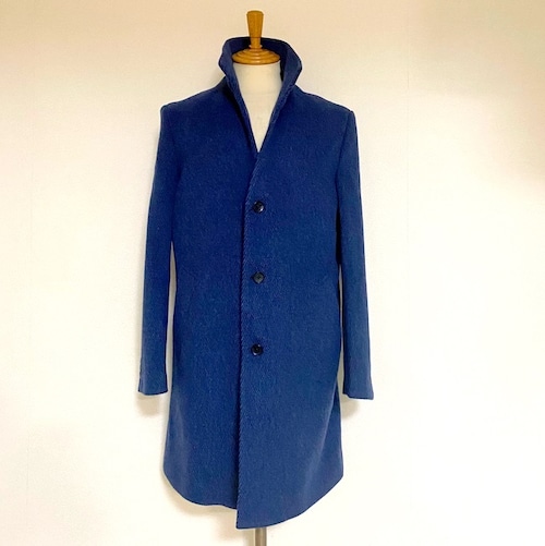 Cashmere Blended Stand Collar Coat　Deep Blue