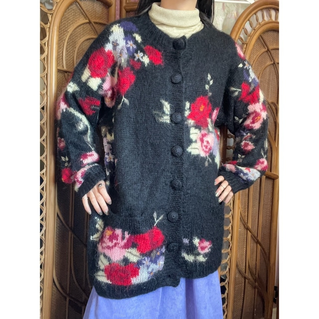 floral design knit cardigan