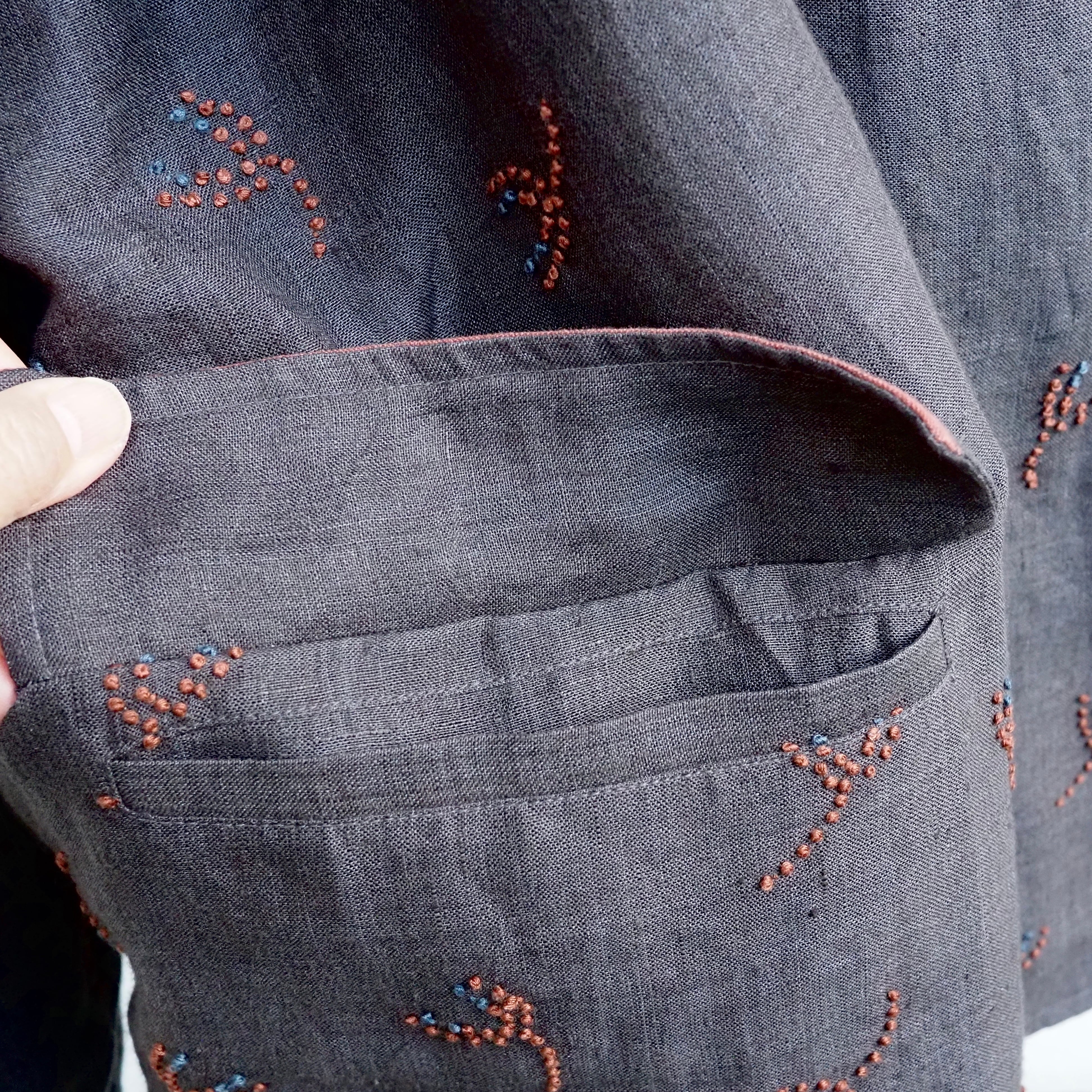 BUNON/Linen Over Jacket /オーバージャケット(black・ecru)