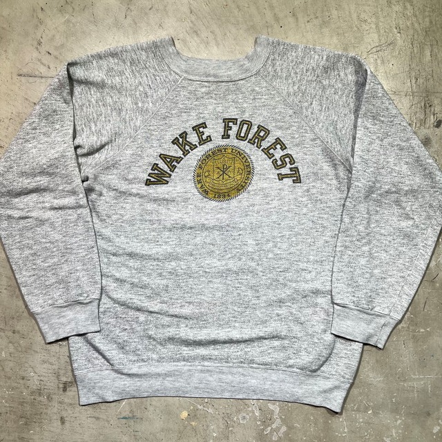 80's Champion チャンピオン ラグランスウェット WAKE FOREST UNIVERSITY カレッジスウェット 染込みプリント トリコタグ LARGE USA製 希少 ヴィンテージ BA-2164 RM2583H