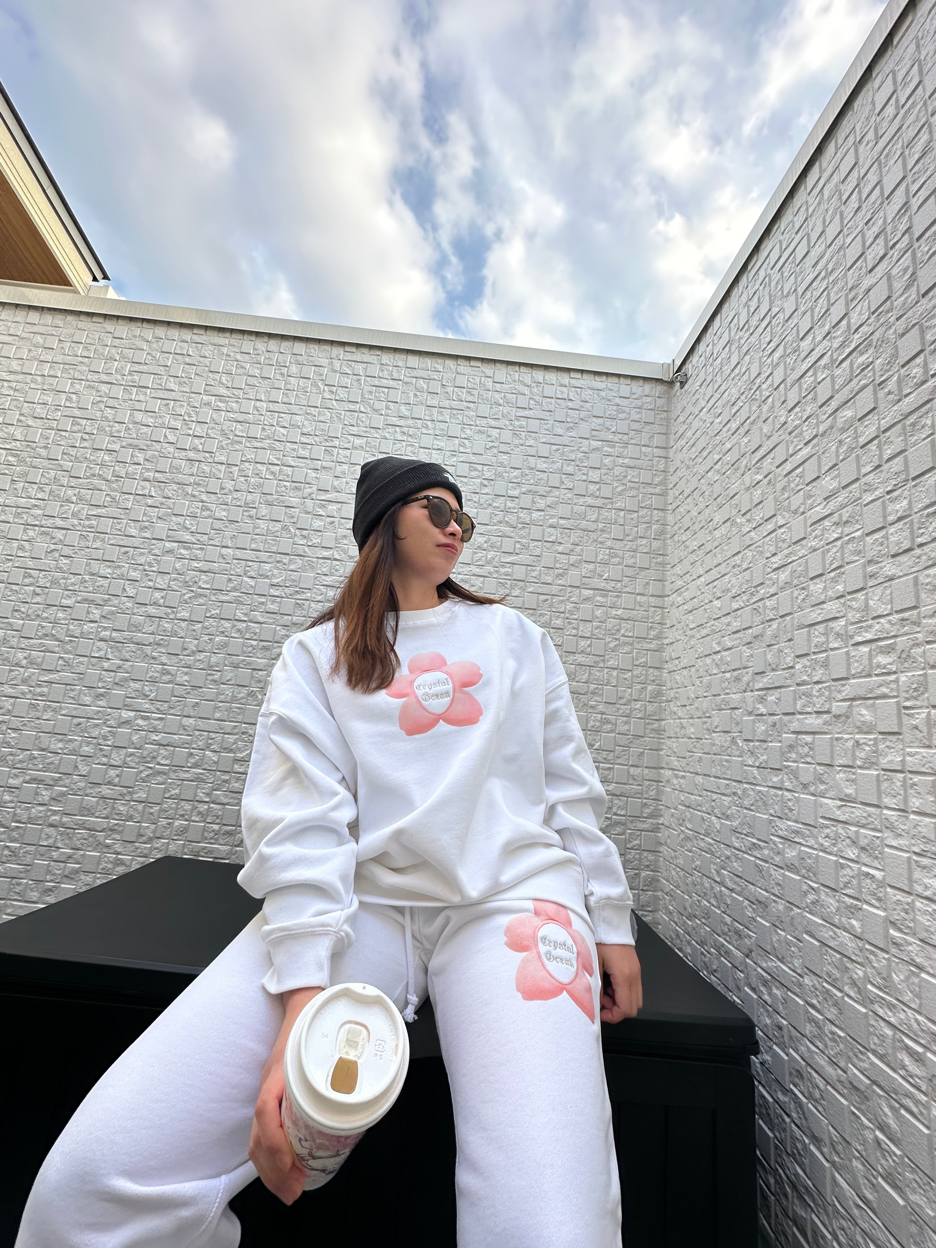 Crystal Ocean 桜セットアップ 花柄 ホワイト ブラック | Crystal Ocean