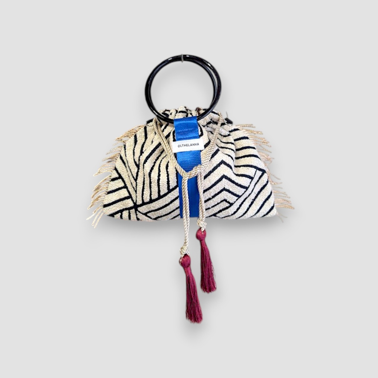 Jacquard Line Ring Bag-Blue×Bordeaux