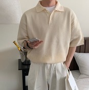 【BB82】Mesh Knit Half Shirt