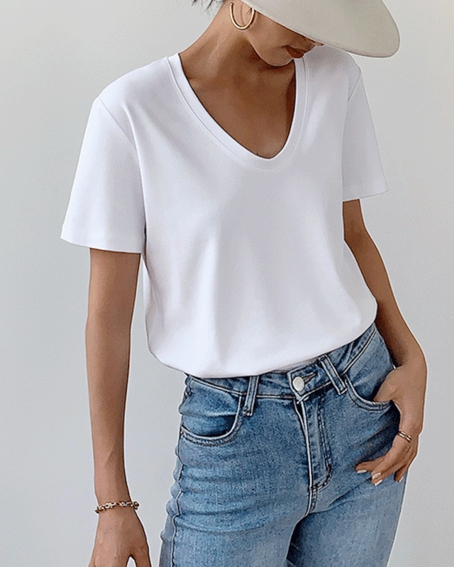 Simple u-neck t-shirt ◇4color　TH3470