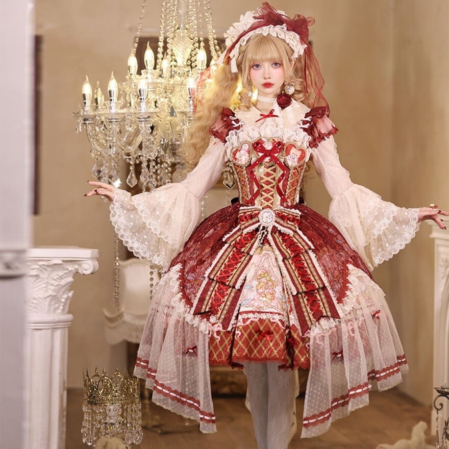 プリンセスロリィタ ジャンパースカート （レッド/ブラック/ピンク