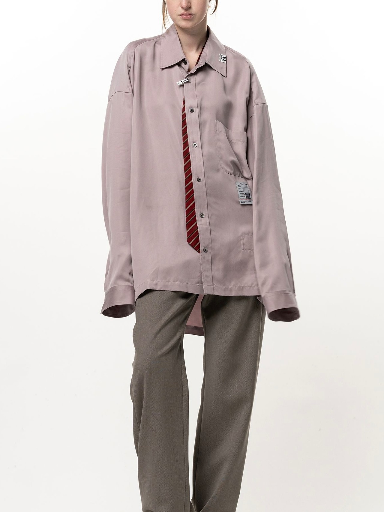 【26AW】Maison MIHARA YASUHIRO ミハラヤスヒロ / シャツ / Attached Tie Long Sleeve Satin Shirt - 2
