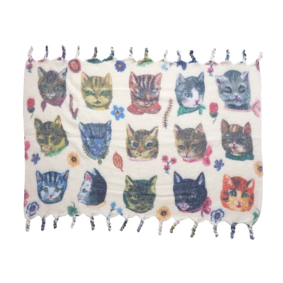 NathalieLete(ナタリーレテ)Shaggy Blanket Cats ivory ブランケット ねこ
