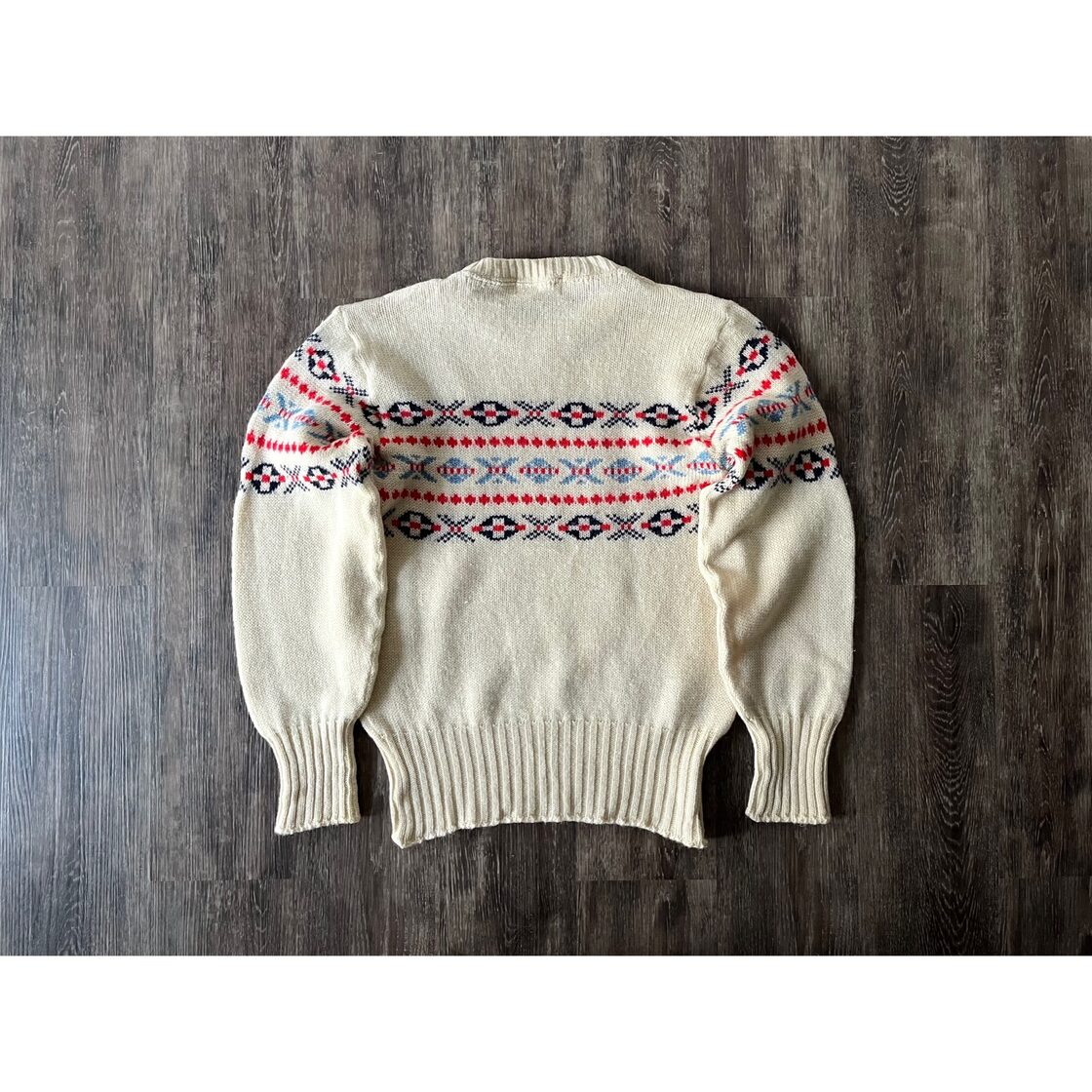 60s- “warren knit” vintage fair isle pattern wool knit sweater 