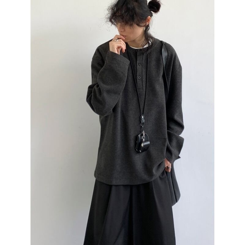 jiwuusベーシックルーズフィット長袖Tシャツ
