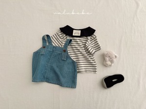 【valu bebe】ラウンドカラーボーダーカットソー ブラック 70〜110cm