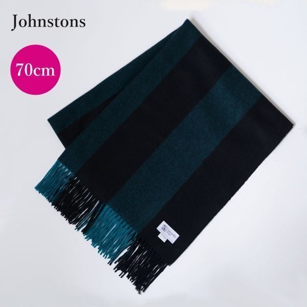 ジョンストンズ Johnstons 大判 ストール カシミヤ100% グリーンストライプ ブラック 黒 緑 カシミア カシミヤ 230327-97