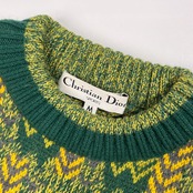90s ビンテージ Christian Dior クリスチャンディオール 総柄 ウールニットセーター サイズ M /オールド/グリーン系×イエロー系