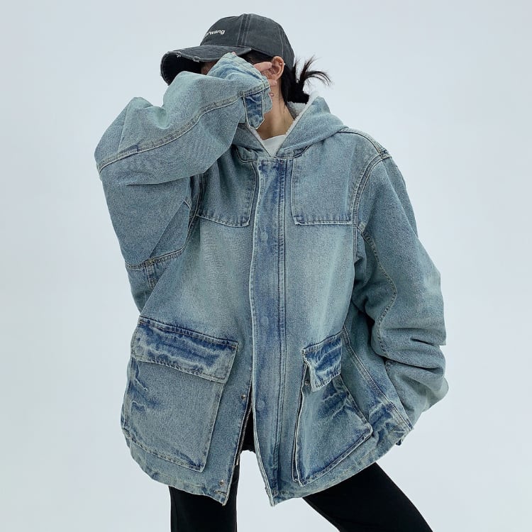 デニム オーバーサイズ フード付き ジャケット L00286