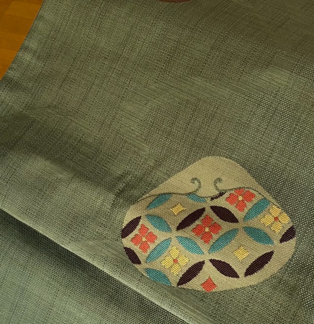 貝に花紋七宝の袋帯〉抹茶色 洒落袋 トール | 和小物 あかりや 