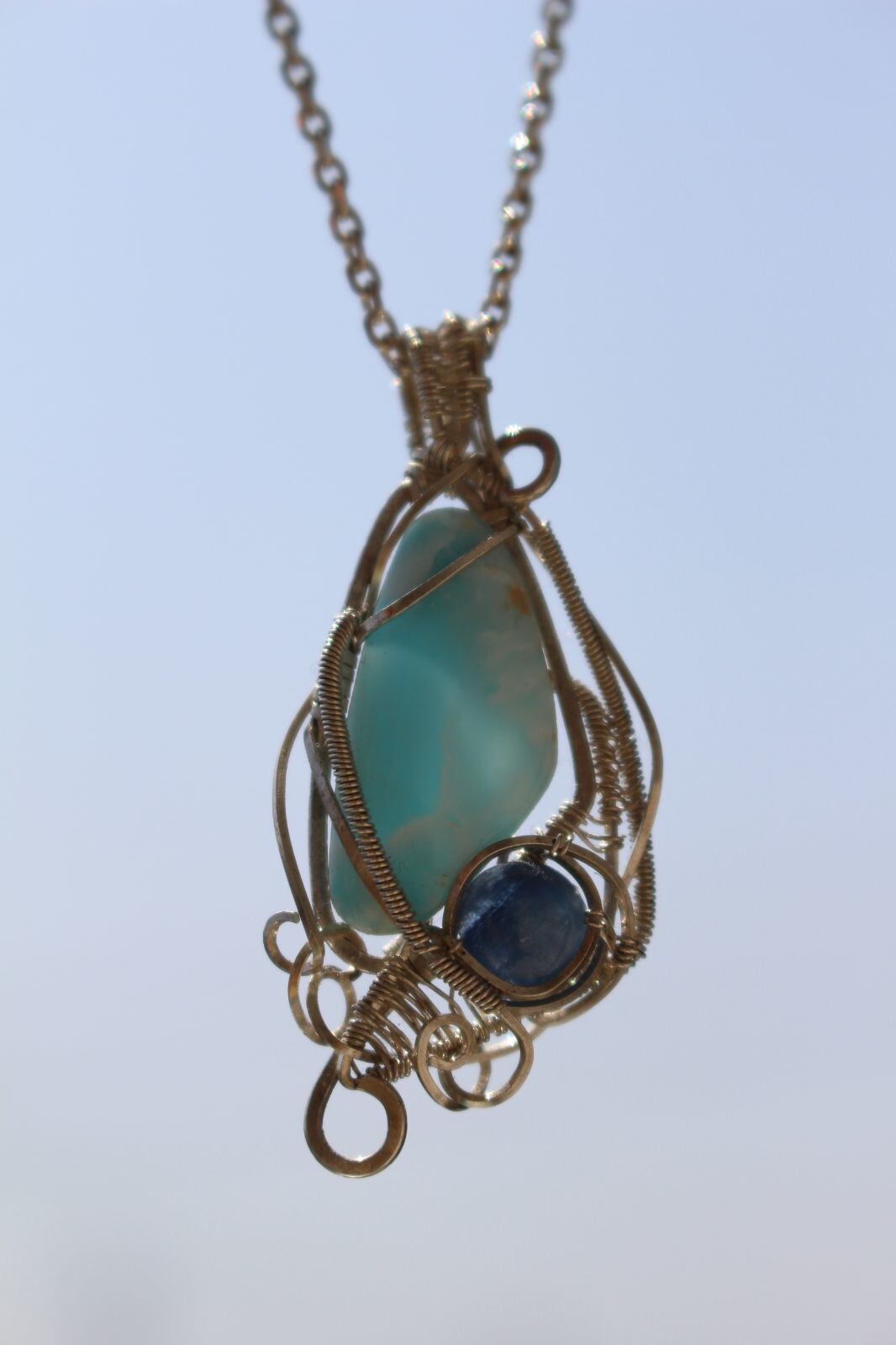 Larimar & Kyanite silver925 wirewrapping pendant