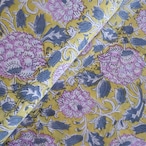 ブロックプリント生地【50cm単位】インド綿 花柄A 黄色×ピンク×グレー #52917-YL1