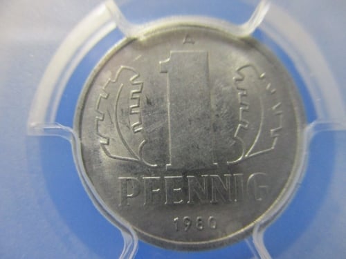 ドイツ 1ペニヒ硬貨☆1980年／未使用／アンティークコイン／PCGS MS62